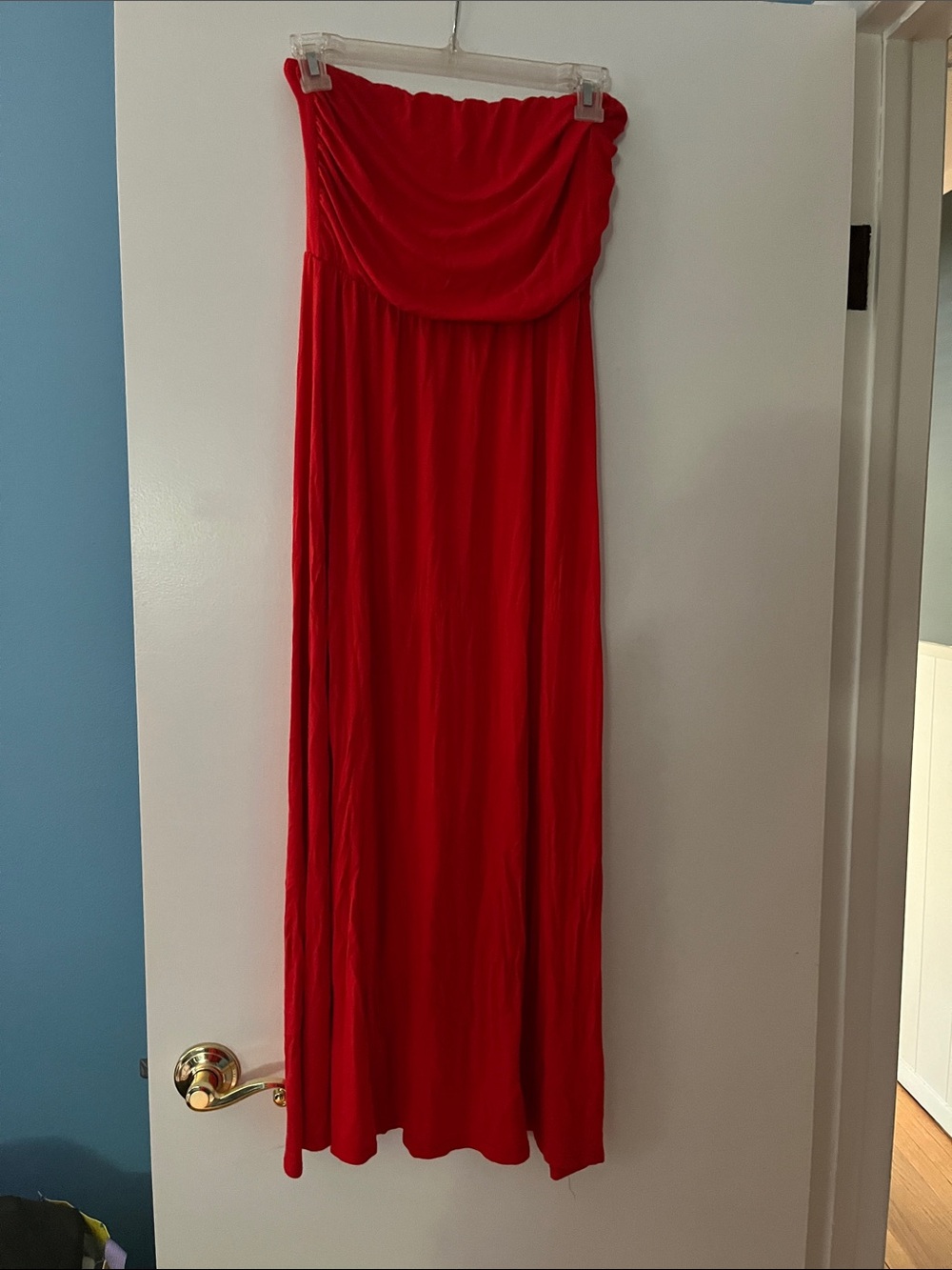 See You Monday Strapless Red Maxi Dress